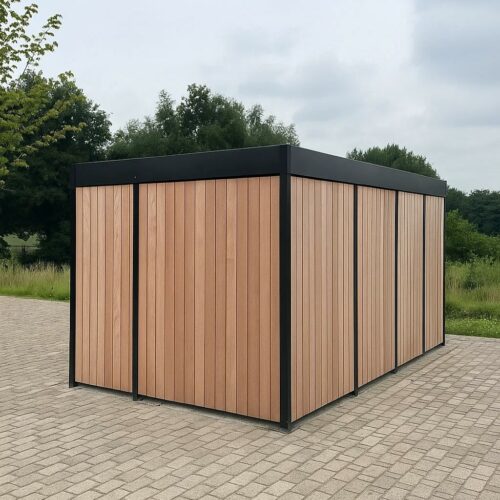 Afsluitbare fietsoverkapping Timber 23 Duurzame fietsoverkapping Timber: open of gesloten uitvoering, fraaie afwerking en flexibel in afmetingen voor iedere situatie